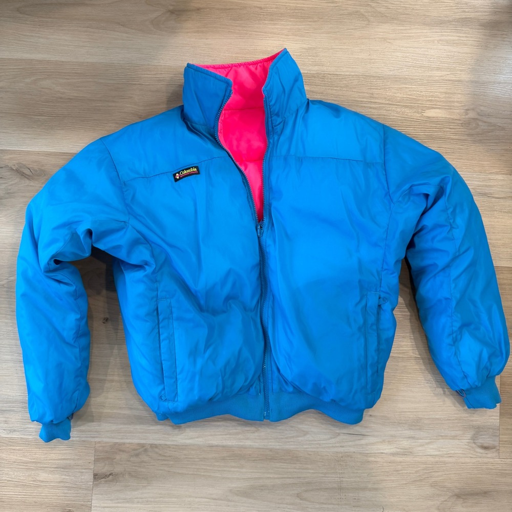 Vintage Columbia Blue and Hot Pink Reversible Puffer Jacket, Size XL